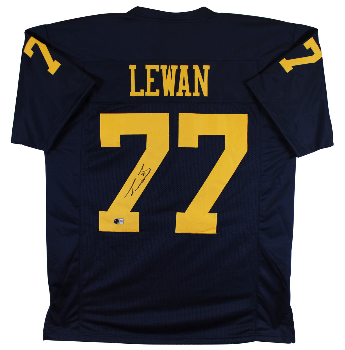 Michigan Taylor Lewan Authentic Signed Navy Blue Pro Style Jersey BAS Witnessed