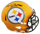 Steelers T.J. Watt Signed Yellow Full Size Speed Rep Helmet W/ Case BAS Witness