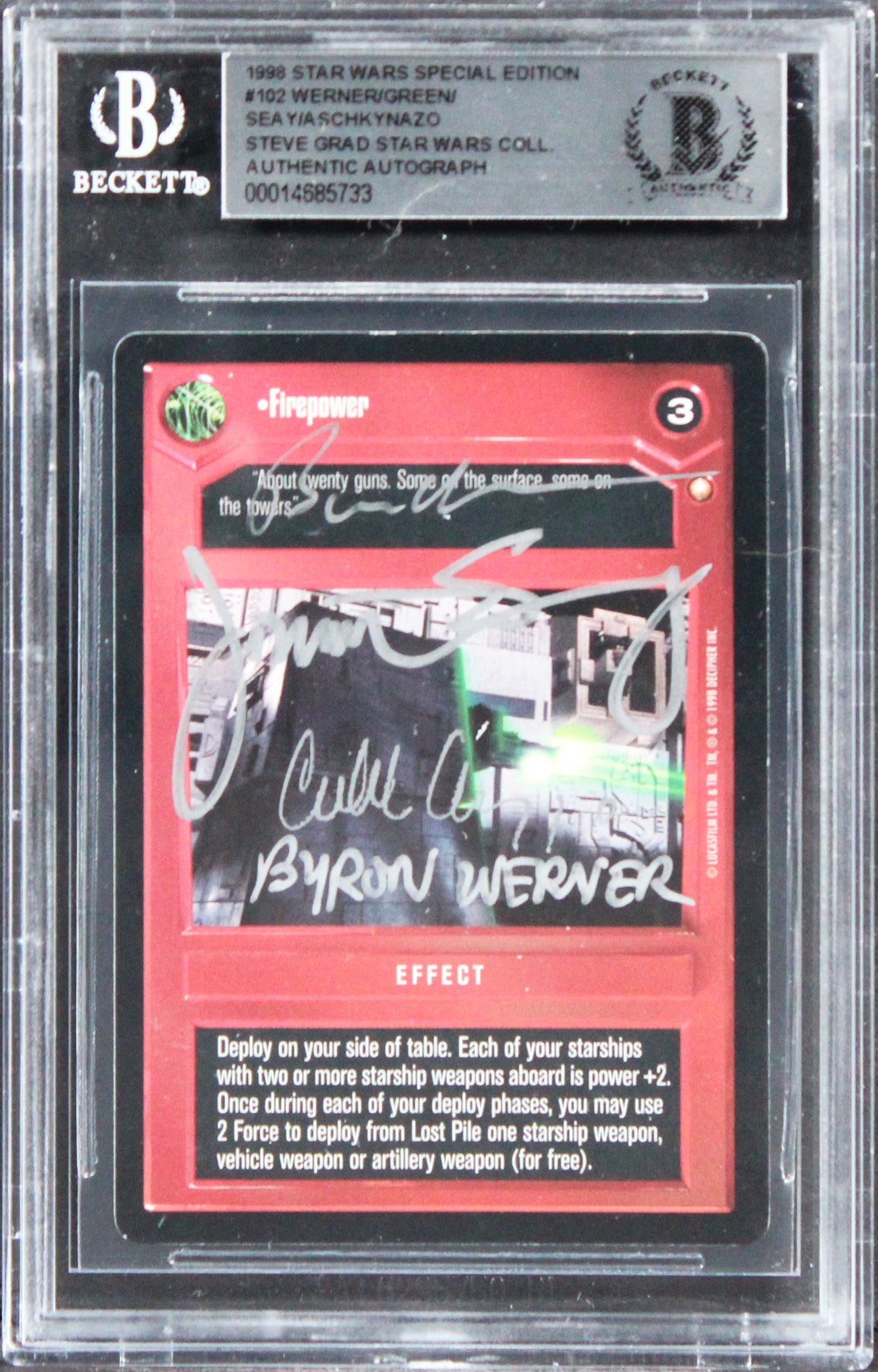 Star Wars (4) Werner, Seay +2 Signed 1998 SW Special Coll #102 Card BAS Slabbed