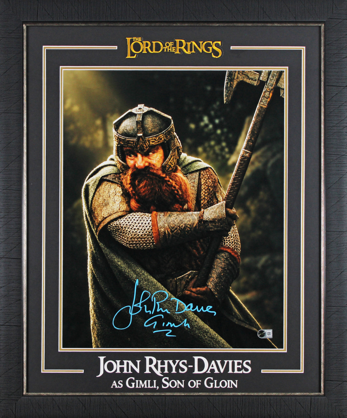 John Rhys-Davies LOTR "Gimli" Signed 16x20 Swinging Axe Framed Photo BAS Witness