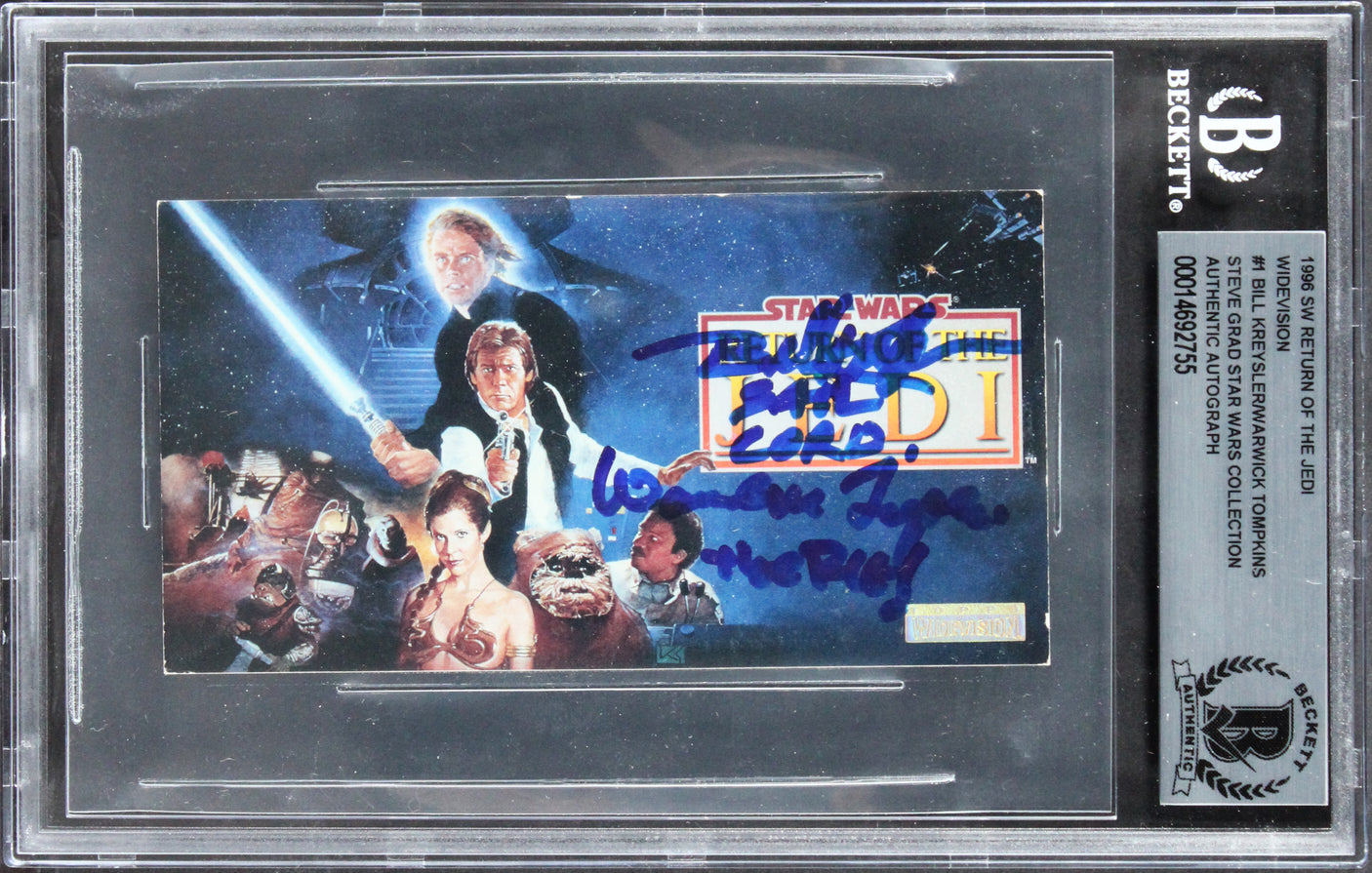 Star Wars (2) Kreysler, Tompkins Signed 1996 ROTJ Widevision #1 Card BAS Slabbed