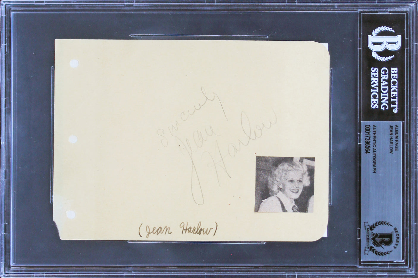 Jean Harlow Saratoga Authentic Signed 4.5x6 Album Page Autographed BAS Slabbed