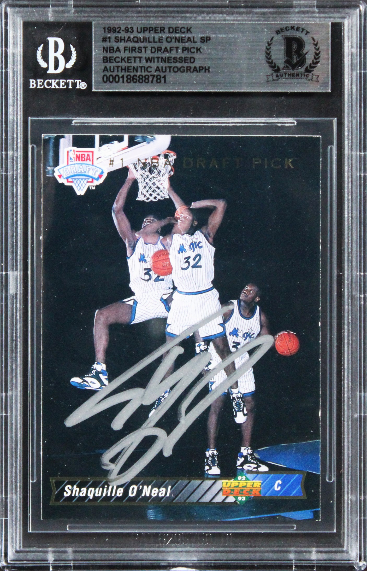 Magic Shaquille O'Neal 1992 Upper Deck #1 Rookie Card Autographed BAS Slabbed