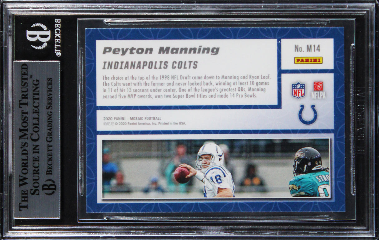 Colts Peyton Manning Signed 2020 Panini Mosaic Montage #14 Card BAS Slabbed