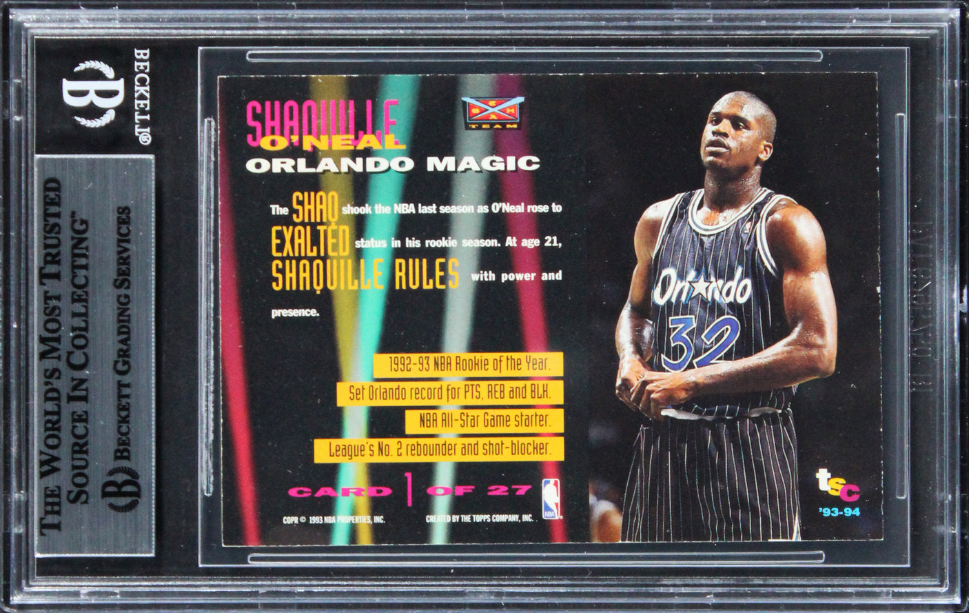 Shaq O'Neal Signed 1993 Stadium Club Beam Team Members Only #BT1 Card BAS Slab