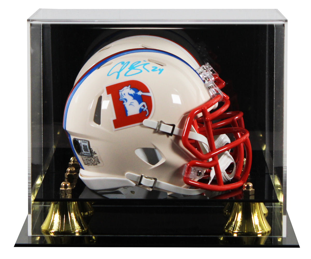 Broncos Champ Bailey Signed Retro Speed Mini Helmet W/ Case BAS Witnessed
