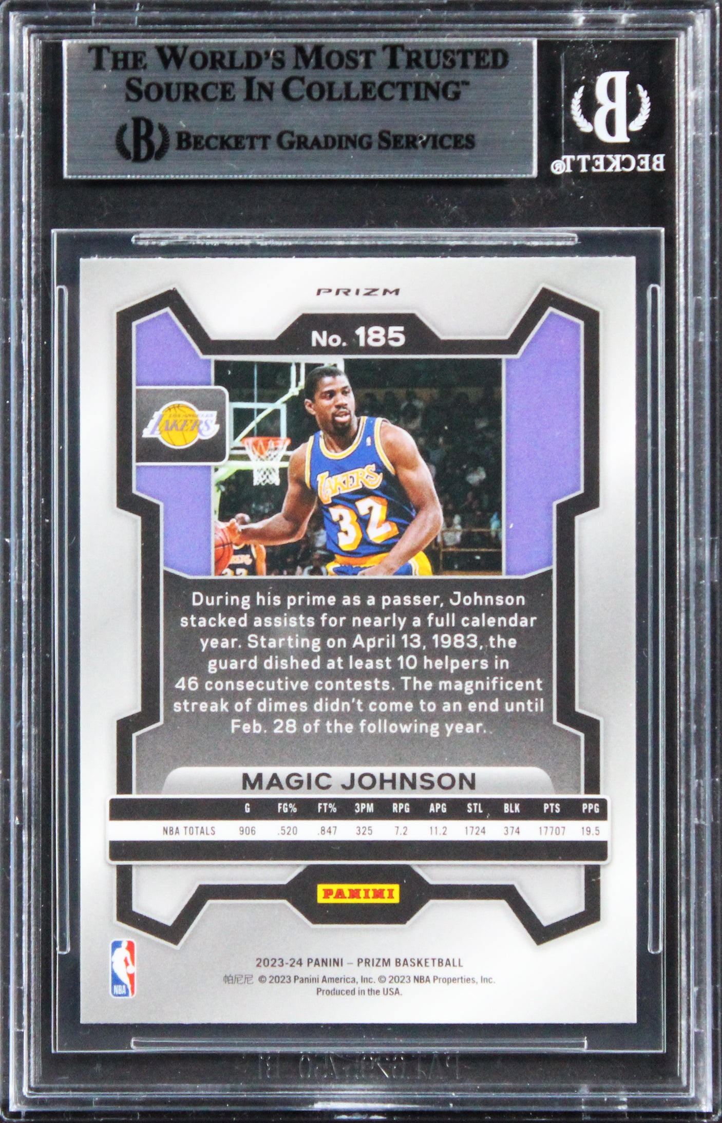 Lakers Magic Johnson Signed 2023 Panini Prizm Prizms Ice #185 Card BAS Slabbed