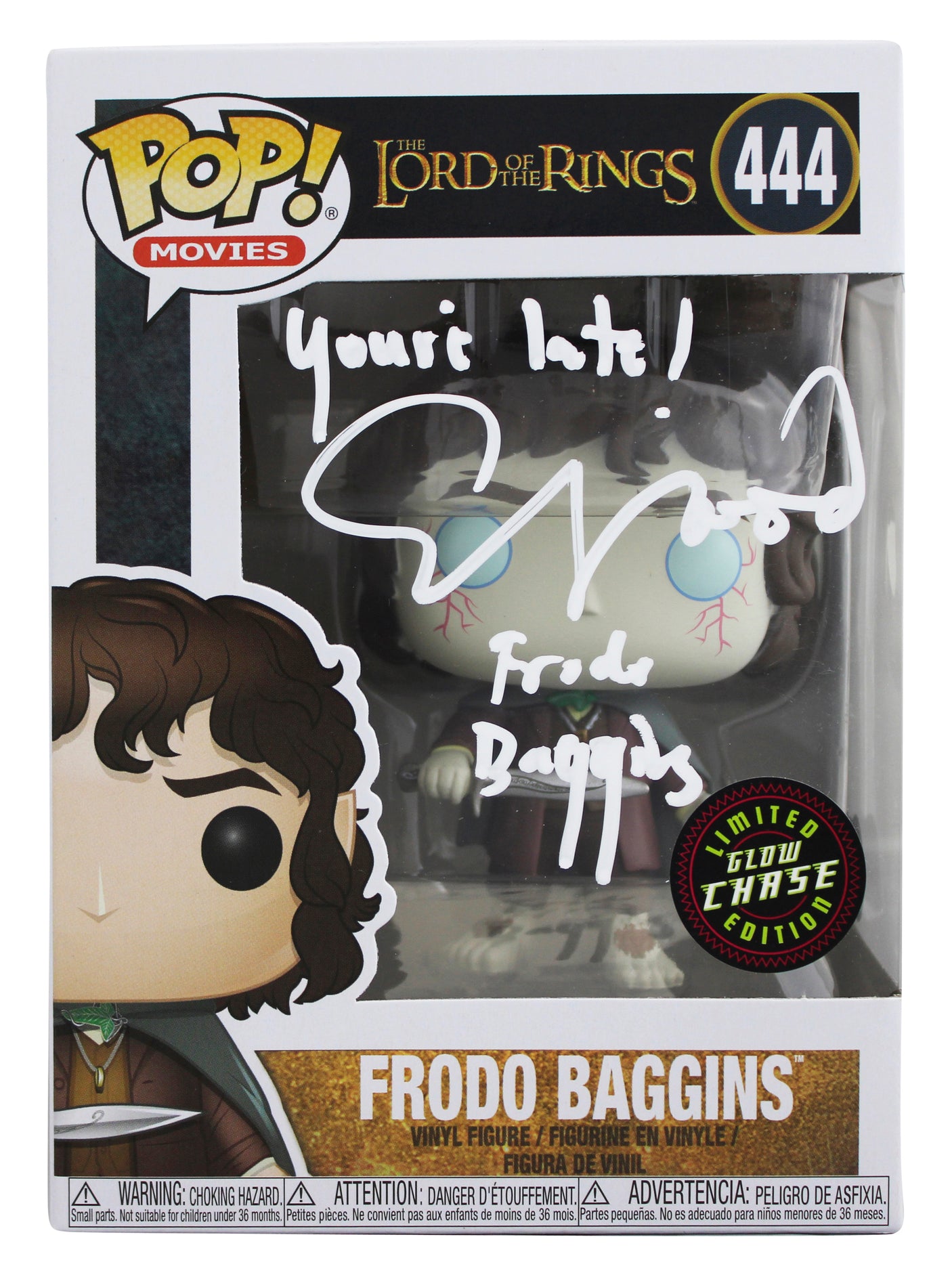Elijah Wood LOTR "2x Insc" Signed #444 Alternate Funko Pop Figure BAS Witness 1