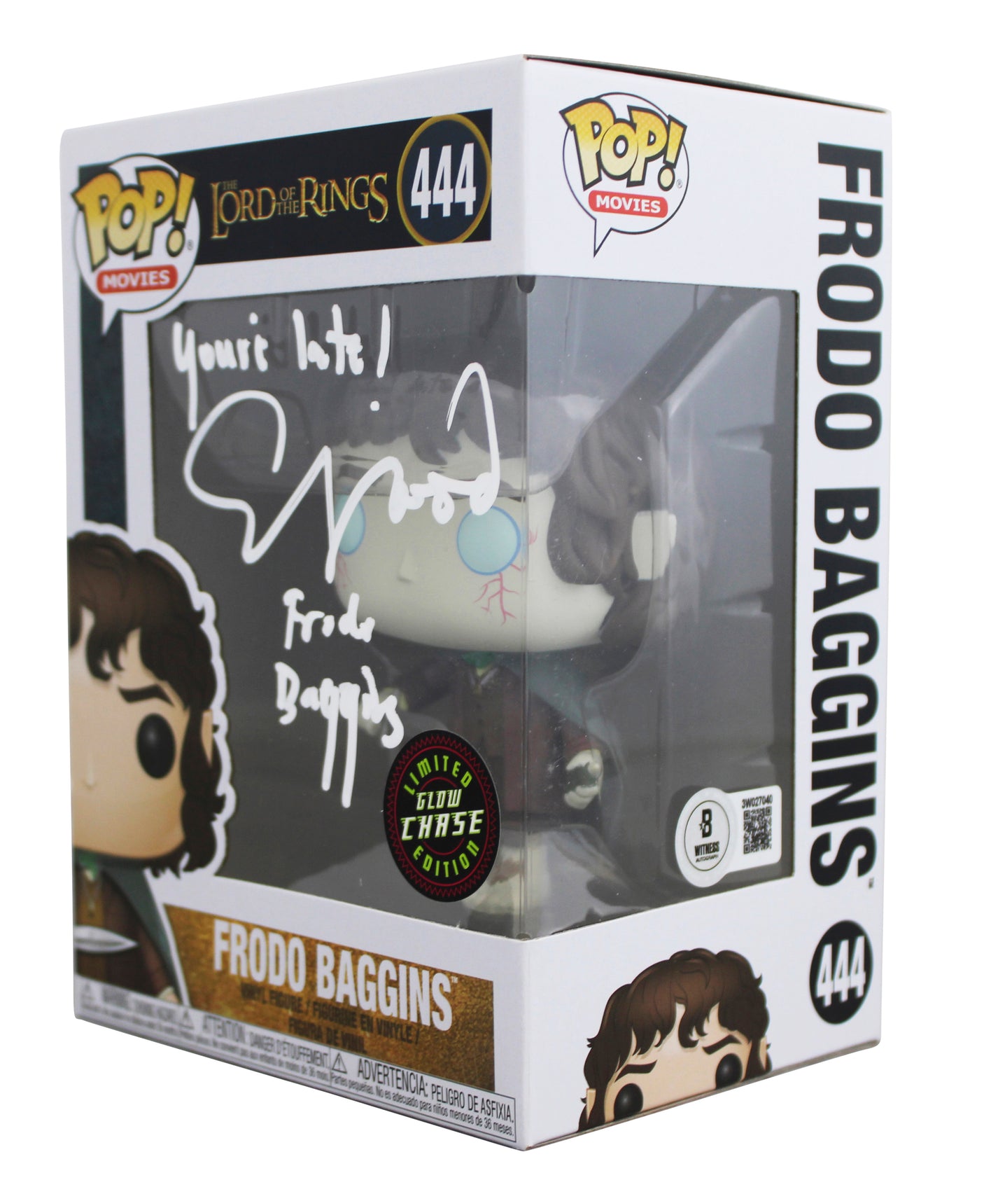 Elijah Wood LOTR "2x Insc" Signed #444 Alternate Funko Pop Figure BAS Witness 1