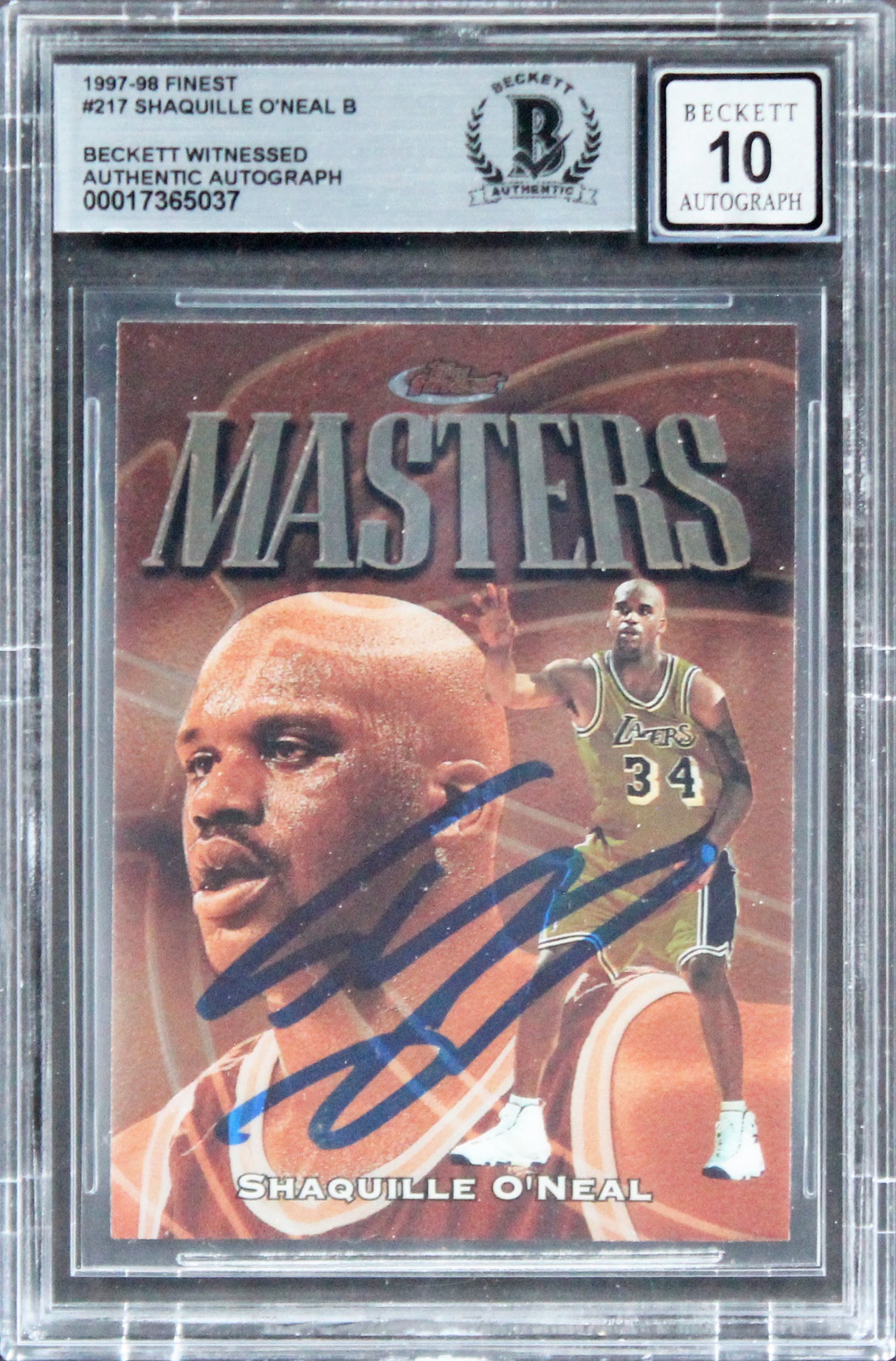 Lakers Shaquille O'Neal Signed 1997 Finest #217 Card Auto Graded GM 10! BAS Slab