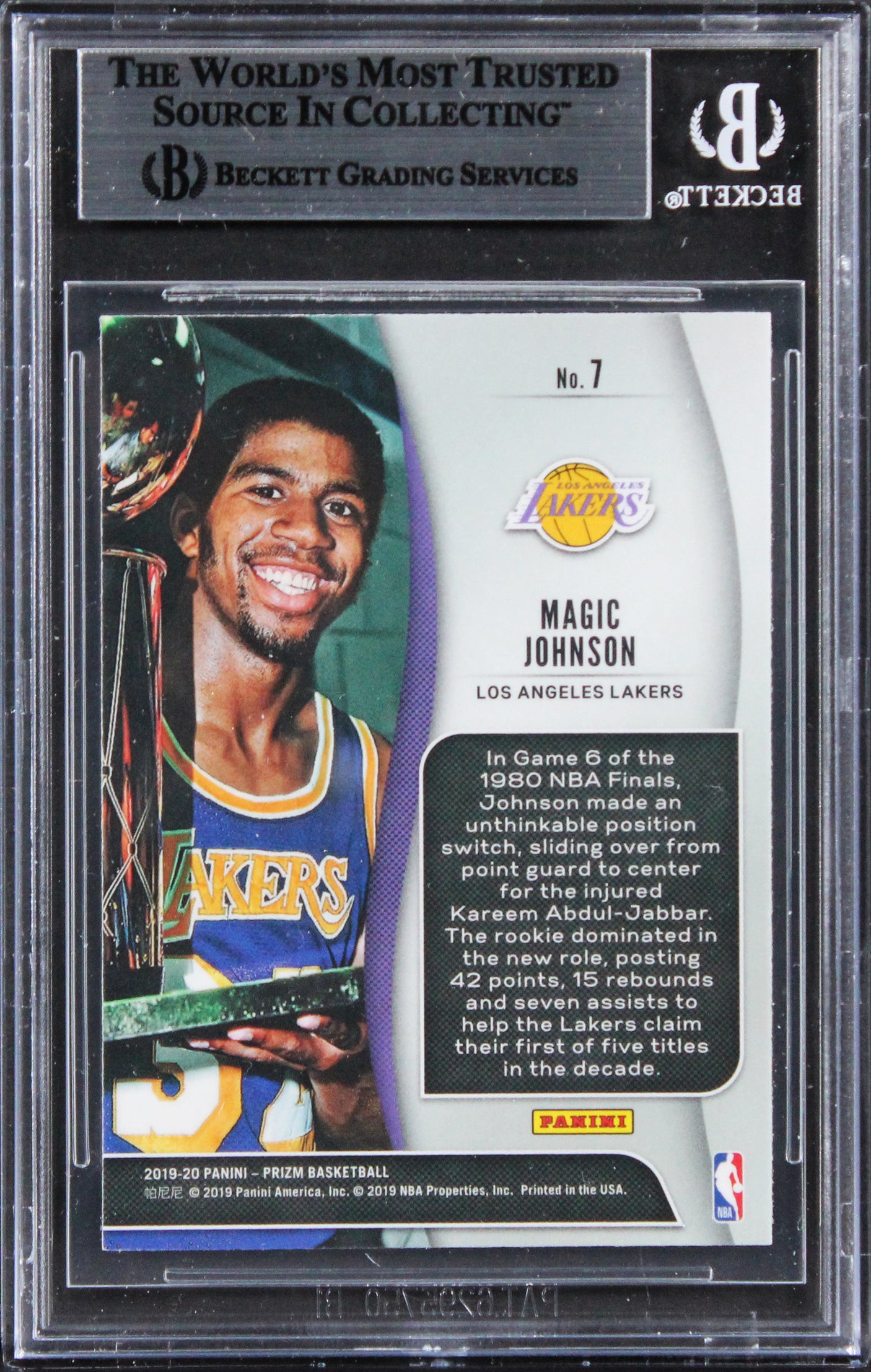 Lakers Magic Johnson Signed 2019 Panini Prizm NBA Finalist #7 Card BAS Slabbed