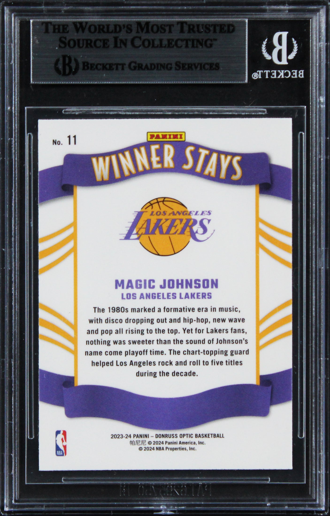 Magic Johnson Signed 2023 Donruss Optic Winner Stays Purple #11 Card BAS Slabbed