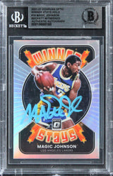 Magic Johnson Signed 2021 Donruss Optic Winner Stays Holo #16 Card BAS Slabbed
