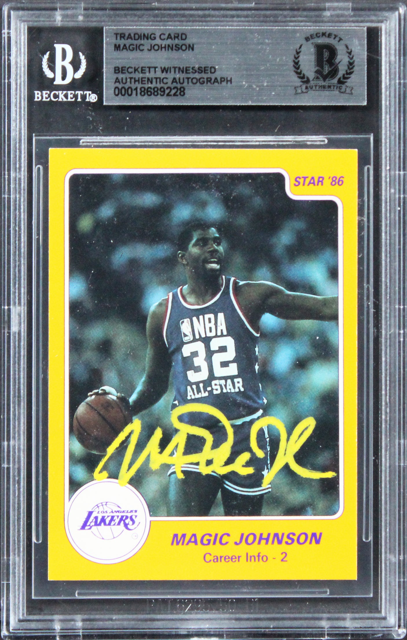 Lakers Magic Johnson Authentic Signed 1986 Star Career Info #7 Card BAS Slabbed