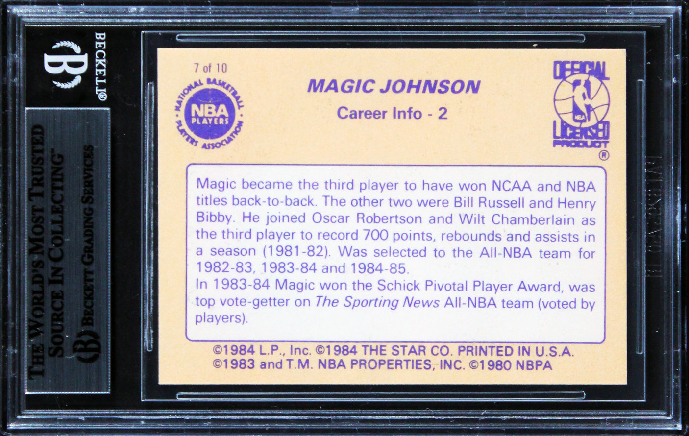 Lakers Magic Johnson Authentic Signed 1986 Star Career Info #7 Card BAS Slabbed