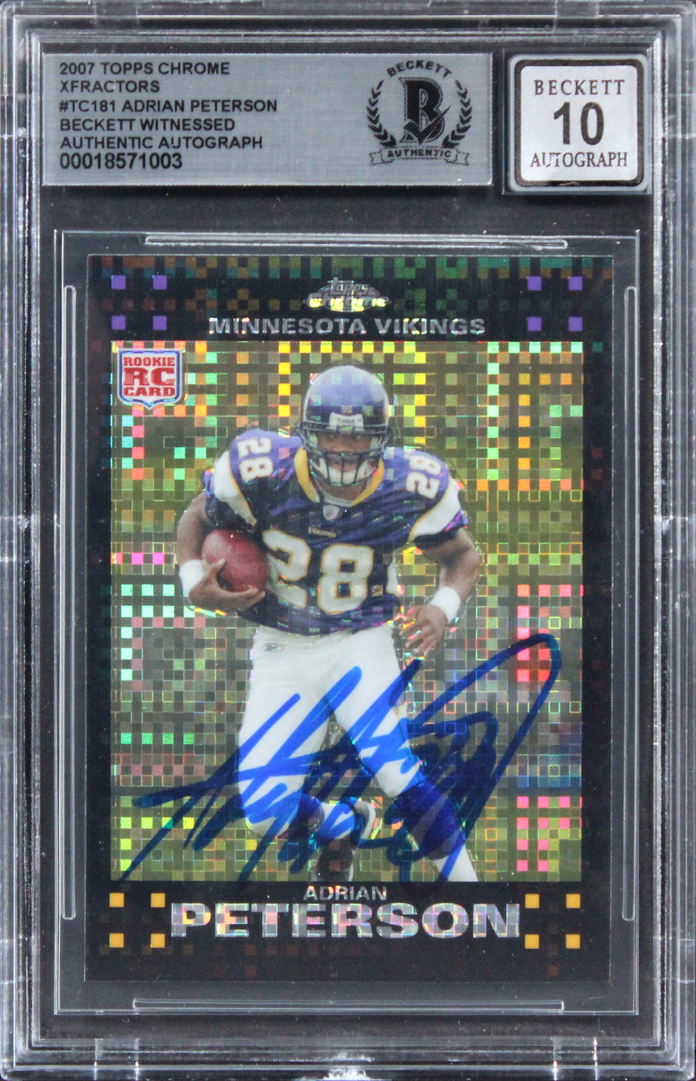Adrian Peterson Signed 2007 Topps Xfractors #TC181 RC Card Auto 10! BAS Slabbed
