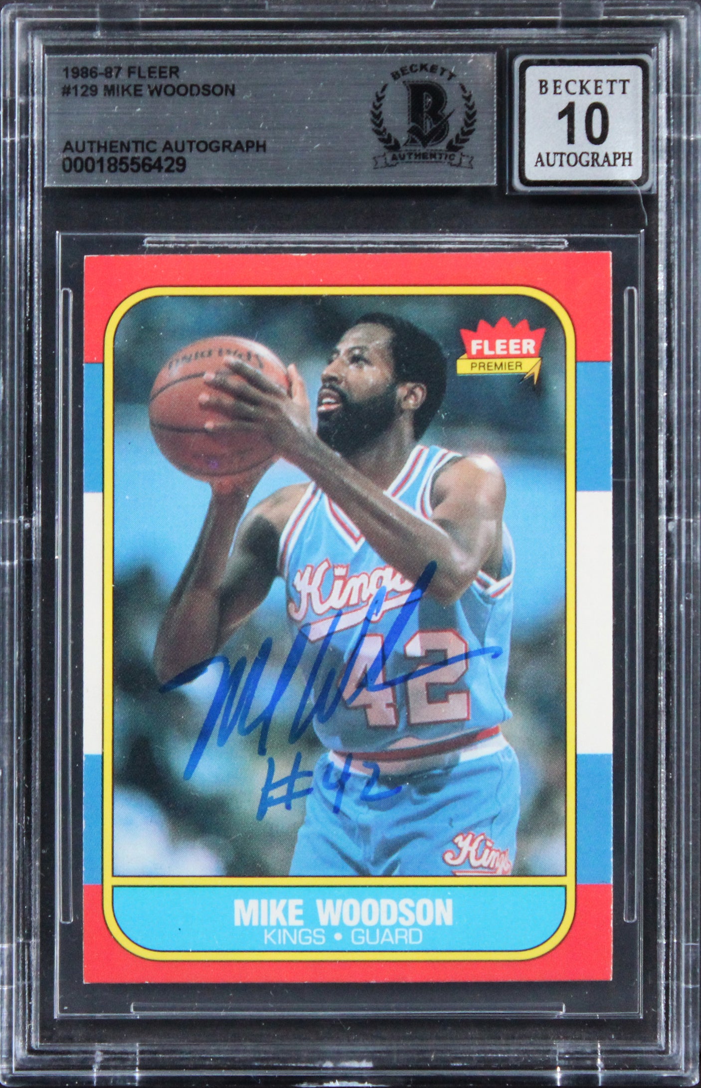 Kings Mike Woodson Signed 1986 Fleer #129 Card Auto Graded Mint 10! BAS Slabbed