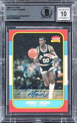 Spurs Johnny Moore Signed 1986 Fleer #76 Card Auto Graded Mint 10! BAS Slabbed