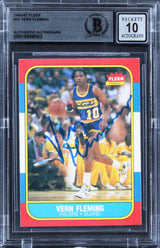 Pacers Vern Fleming Signed 1986 Fleer #33 Card Auto Graded Mint 10! BAS Slabbed