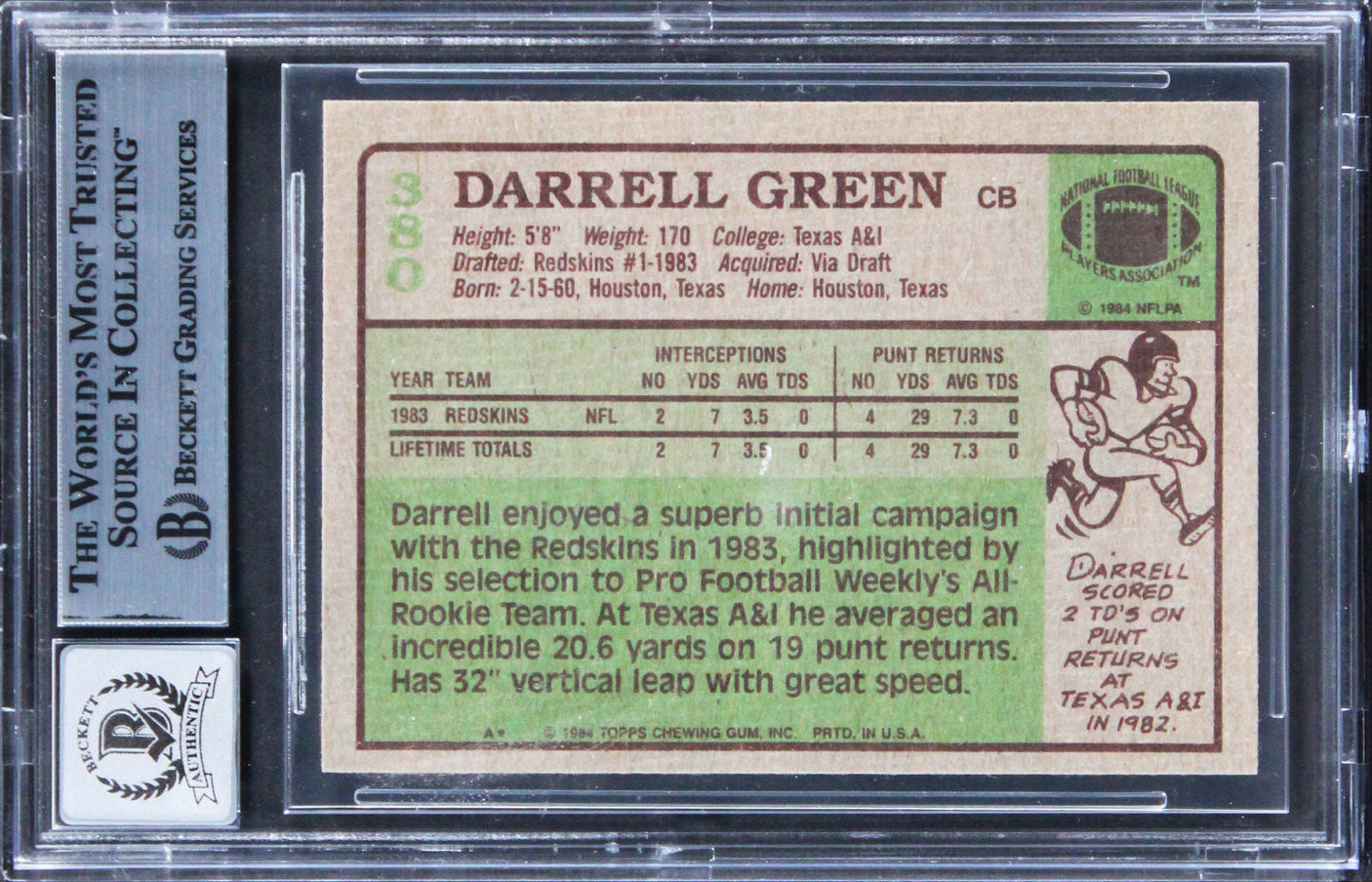 Commanders Darrell Green "HOF 08" Signed 1984 Topps #380 Card Auto 10! BAS Slab