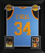 Lakers Shaquille O'Neal Signed Blue 2001-02 TB M&N HWC Framed Jersey BAS Witness
