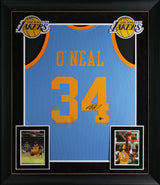 Lakers Shaquille O'Neal Signed Blue 2001-02 TB M&N HWC Framed Jersey BAS Witness