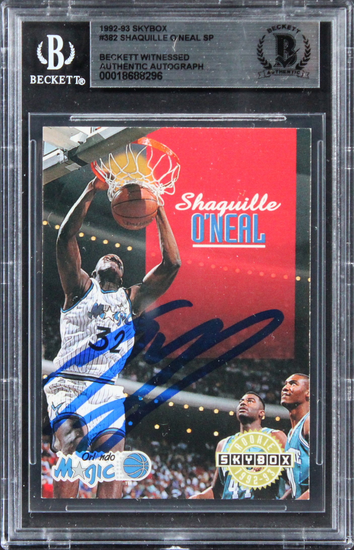 Magic Shaquille O'Neal Authentic Signed 1992 Skybox #382 Rookie Card BAS Slabbed