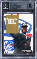 Magic Shaquille O'Neal Signed 1992 Skybox Draft Picks #DP1 Rookie Card BAS Slab