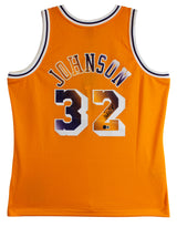 Lakers Magic Johnson Signed Yellow M&N HWC Swingman w/ Two-Tone #'s Jersey BAS W