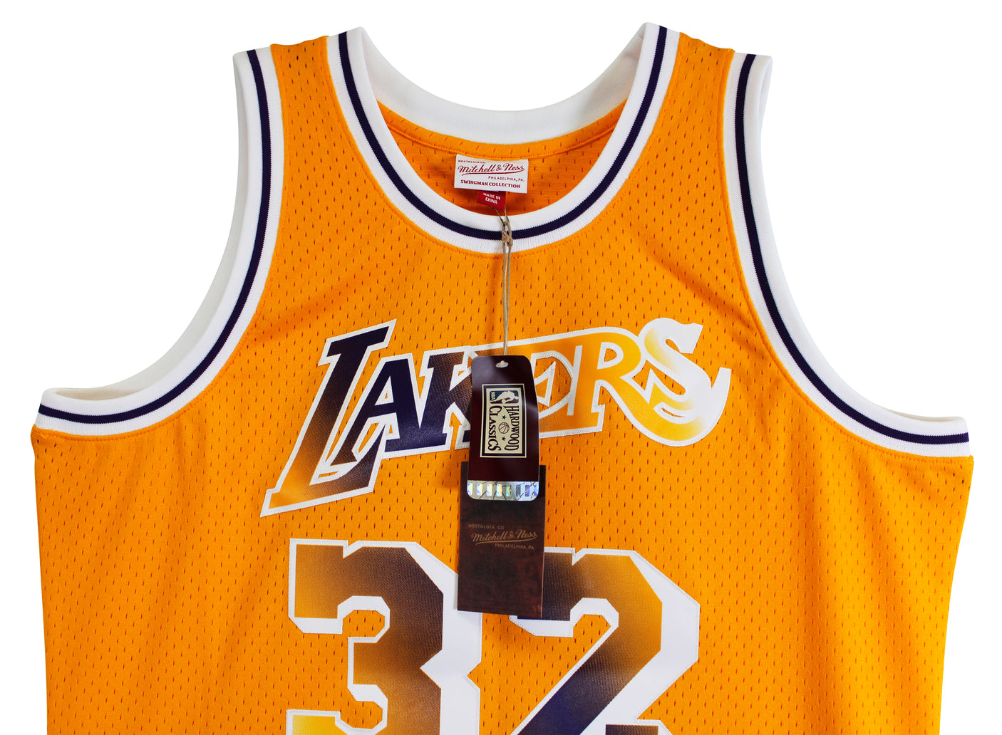 Lakers Magic Johnson Signed Yellow M&N HWC Swingman w/ Two-Tone #'s Jersey BAS W