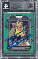 Lakers Shaquille O'Neal Signed 2022 Panini Prizm Green #297 Card BAS Slabbed