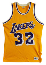 Lakers Magic Johnson "HOF 02" Signed Yellow MacGregor Sand-Knit Jersey BAS Wit 5