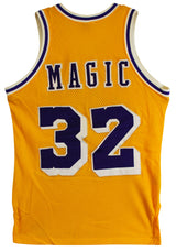Lakers Magic Johnson "HOF 02" Signed Yellow MacGregor Sand-Knit Jersey BAS Wit 5