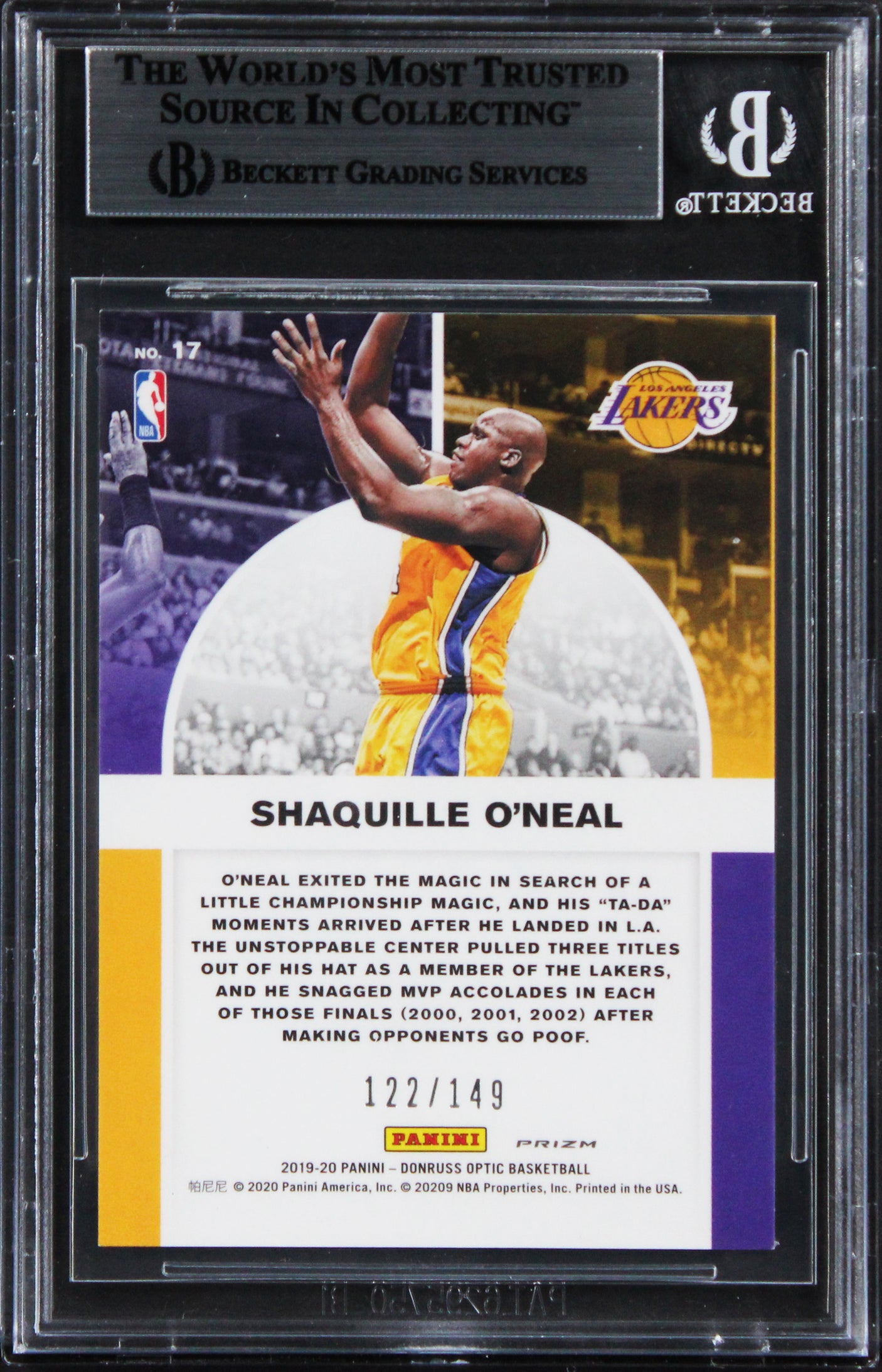 Shaq O'Neal Signed 2018 Donruss Optic Winner Stays Lime Green #17 Card BAS Slab