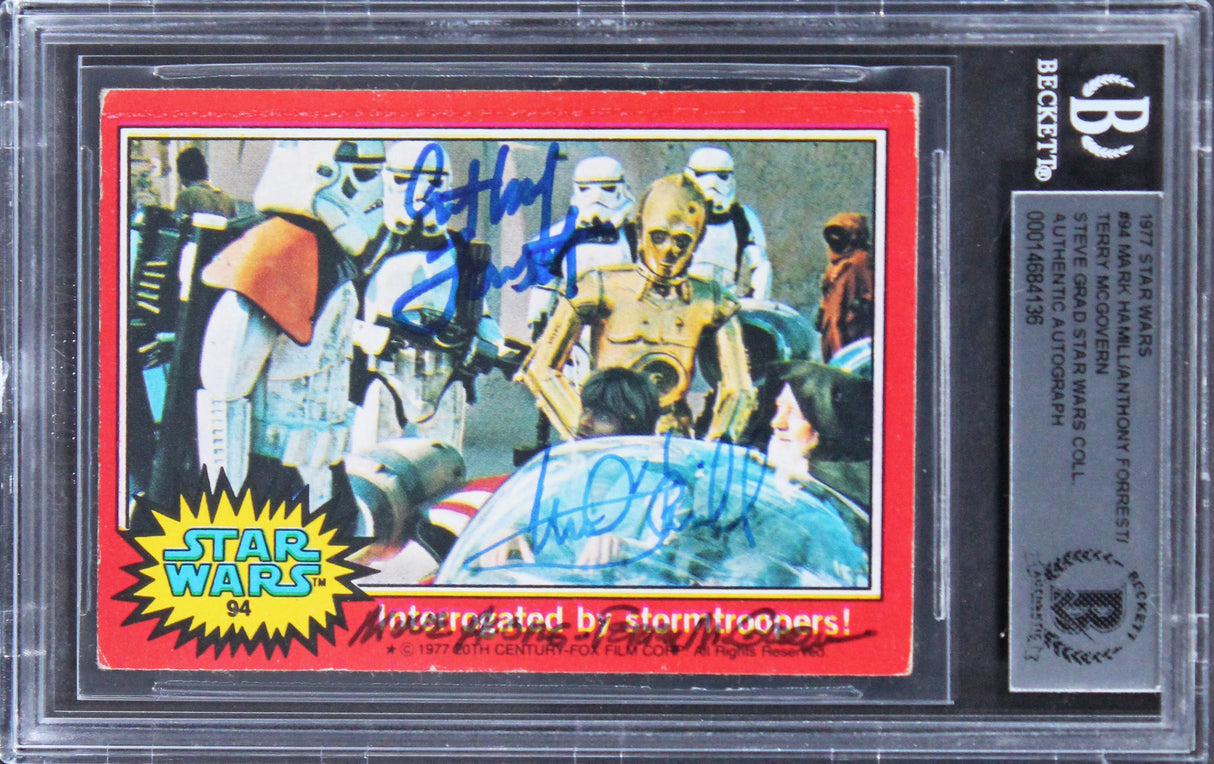 Star Wars (3) Hamill, Forrest & McGovern Signed 1977 Star Wars #94 Card BAS Slab