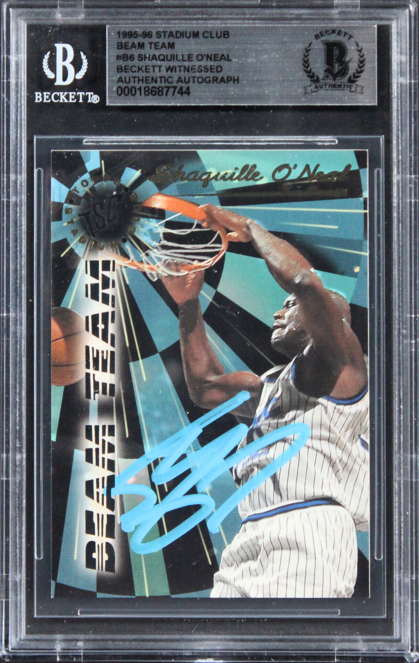 Magic Shaquille O'Neal Signed 1995 Stadium Club Beam Team #B6 Card BAS Slabbed