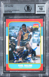 Jazz Karl Malone Signed 1986 Fleer #68 Auto Card Auto Graded 10! BAS Slabbed 2