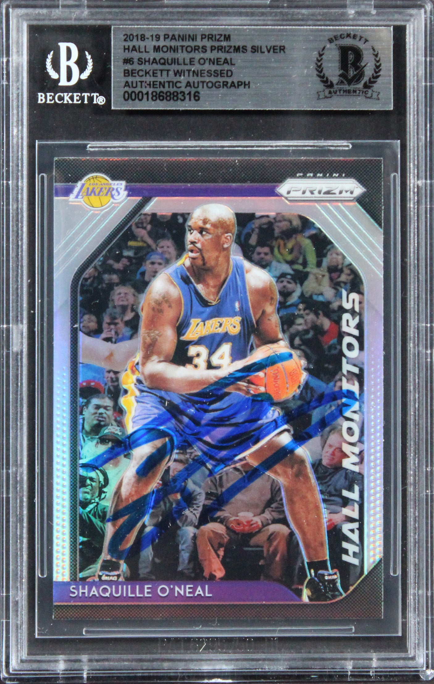 Shaquille O'Neal Signed 2018 Panini Prizm Hall Monitors Silver #6 Card BAS Slab