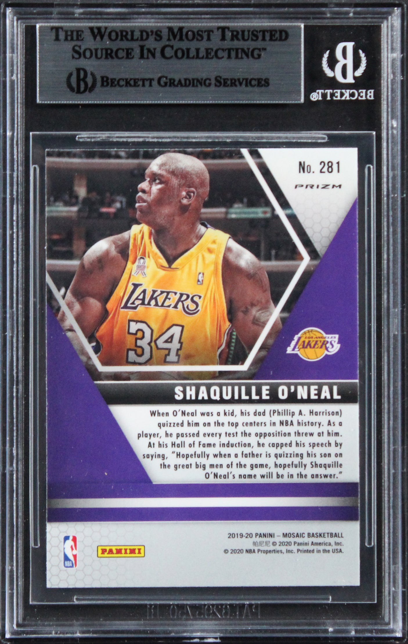 Lakers Shaquille O'Neal Signed 2019 Panini Mosaic Pink Camo #281 Card BAS Slab