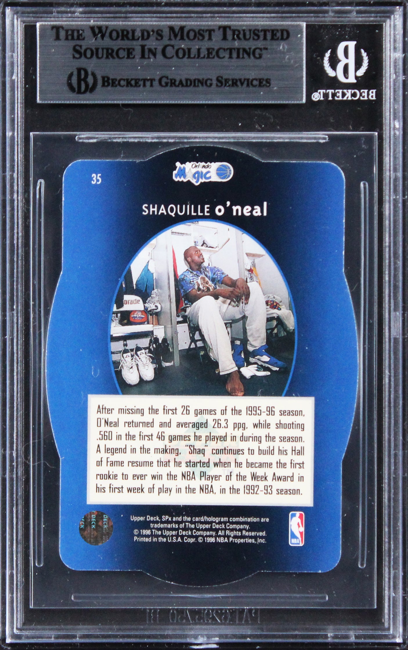 Magic Shaquille O'Neal Authentic Signed 1996 SPX #35 Card BAS Slabbed
