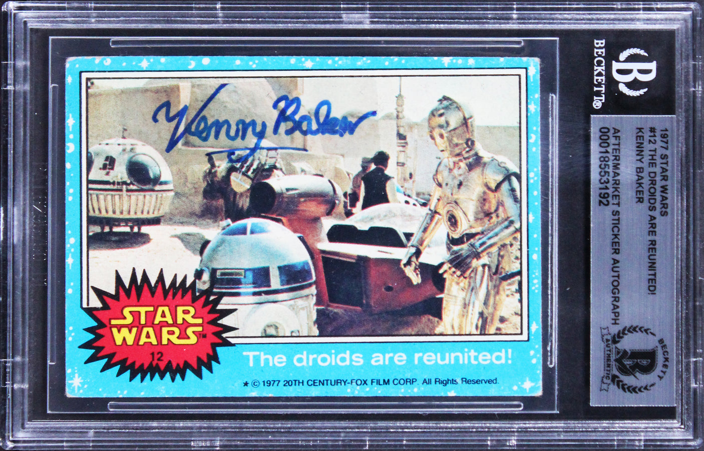 Kenny Baker Star Wars Authentic Signed 1977 Star Wars #12 Card Auto 10! BAS Slab