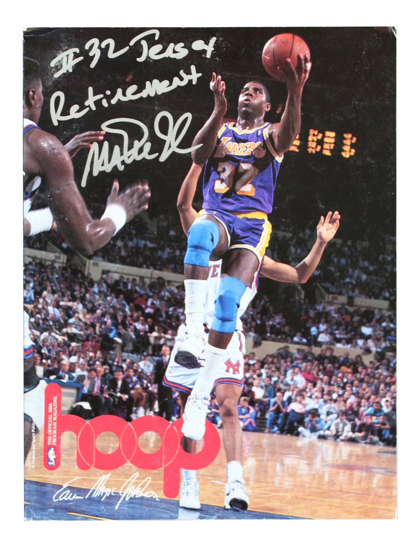 Lakers Magic Johnson "#32 Jersey Retirement" Signed NBA Hoops Magazine BAS Wit