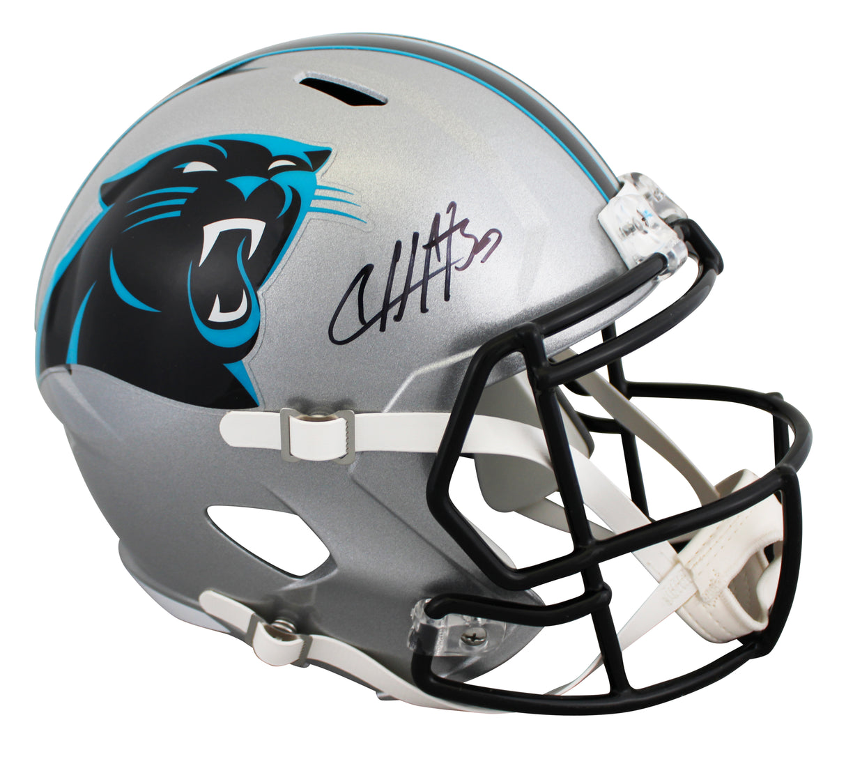Panthers Chuba Hubbard Signed Full Size Speed Rep Helmet W/ Case BAS Witnessed