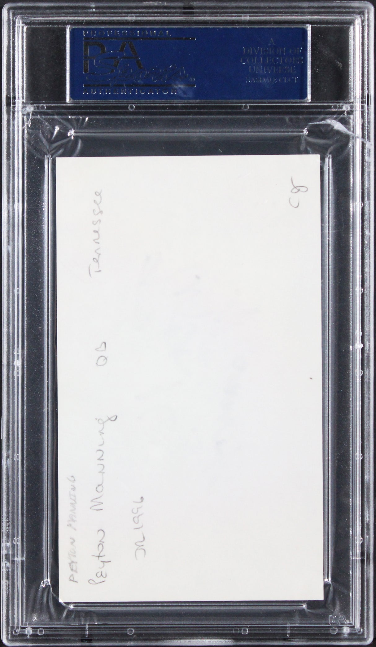 Tennessee Peyton Manning Signed 3x5 Index Card w/ Vintage Signature PSA Slabbed
