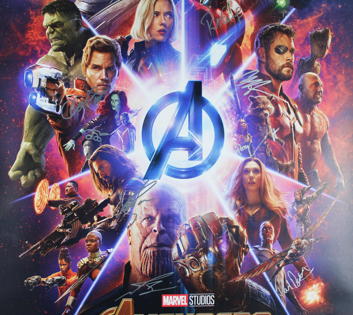 Avengers (12) Downey, Evans, Olsen Saldana, Pratt Signed 27x40 Framed Poster BAS