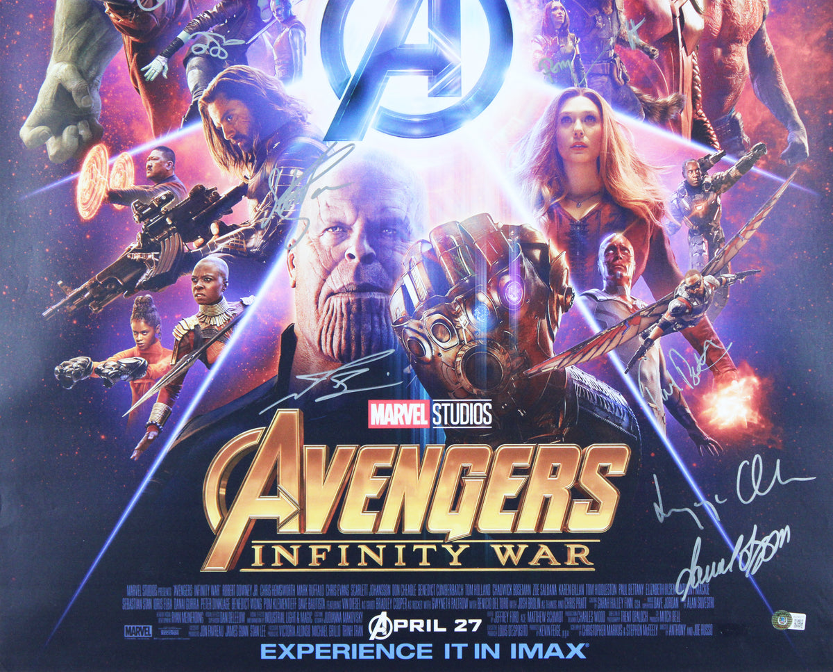 Avengers (12) Downey, Evans, Olsen Saldana, Pratt Signed 27x40 Framed Poster BAS