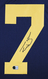 Michigan Taylor Lewan Authentic Signed Navy Blue Pro Style Jersey BAS Witnessed