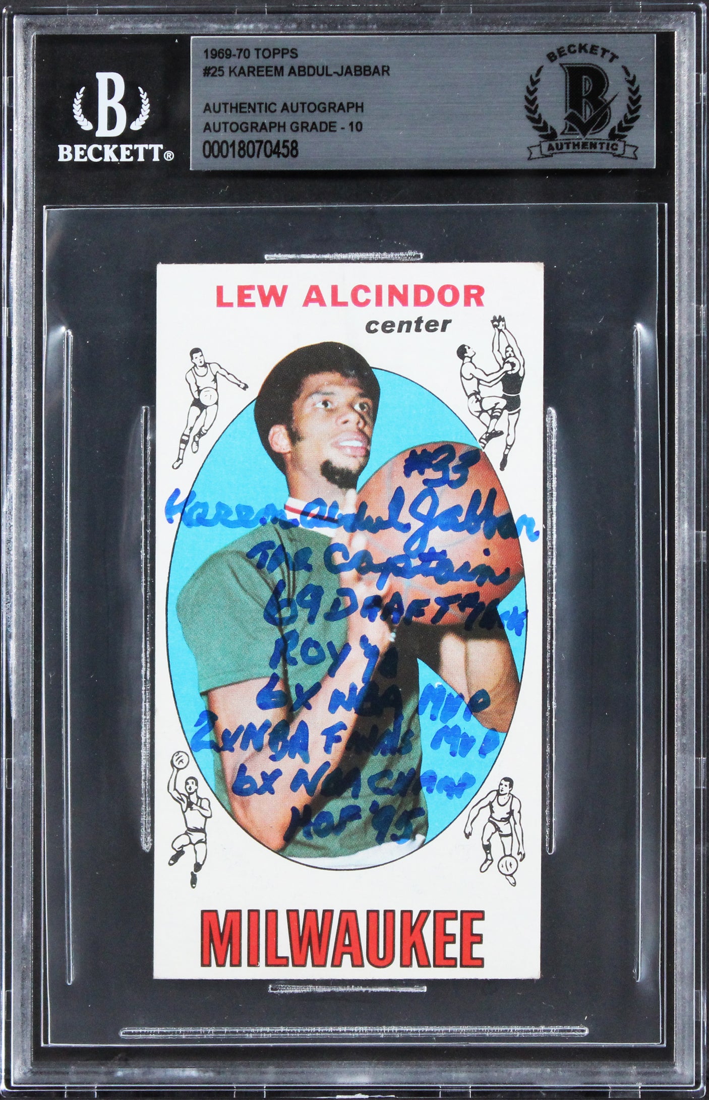 Bucks Kareem Abdul-Jabbar Signed 1969 Topps #25 Rookie Card Auto 10! BAS Slabbed
