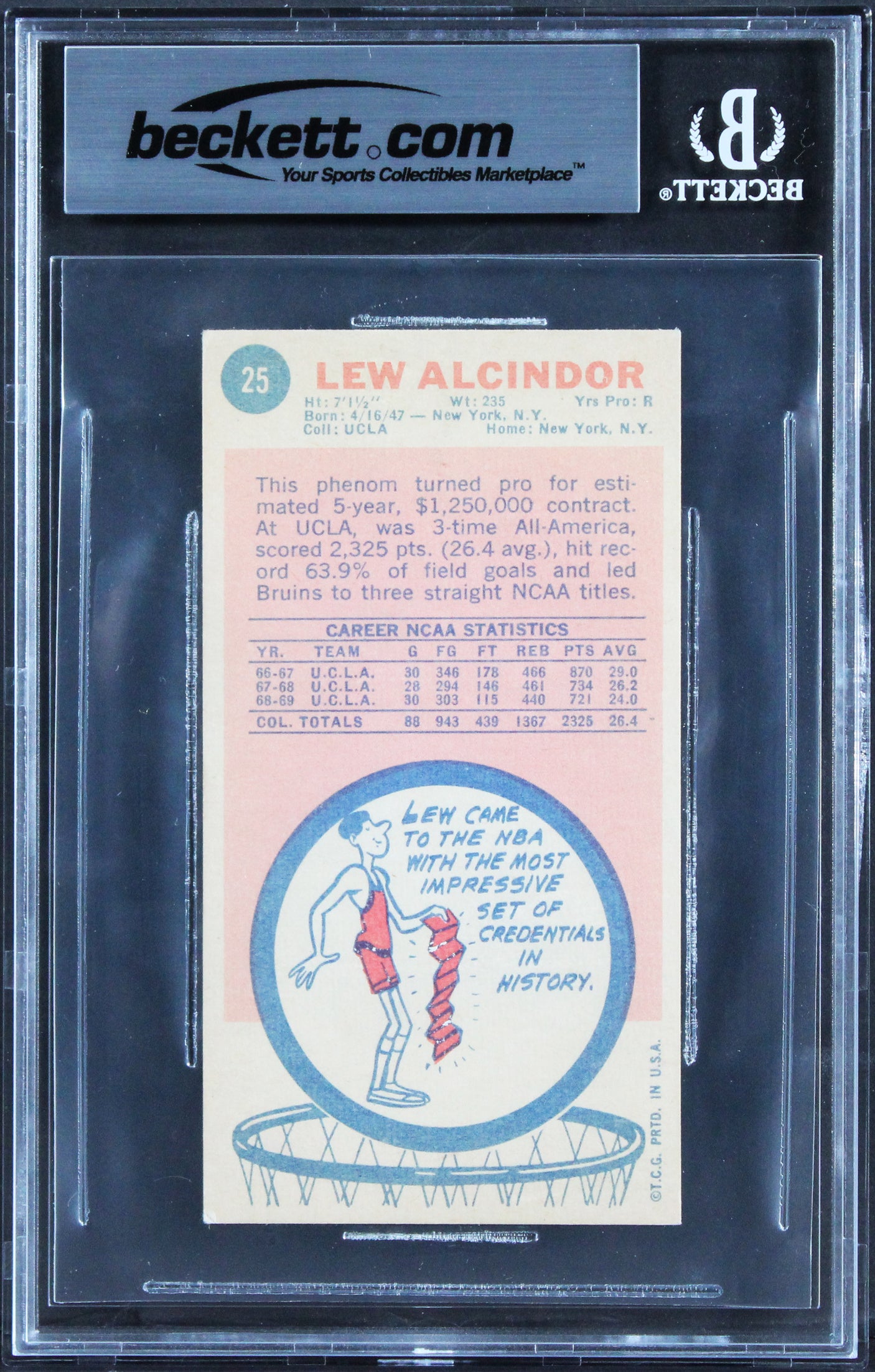 Bucks Kareem Abdul-Jabbar Signed 1969 Topps #25 Rookie Card Auto 10! BAS Slabbed