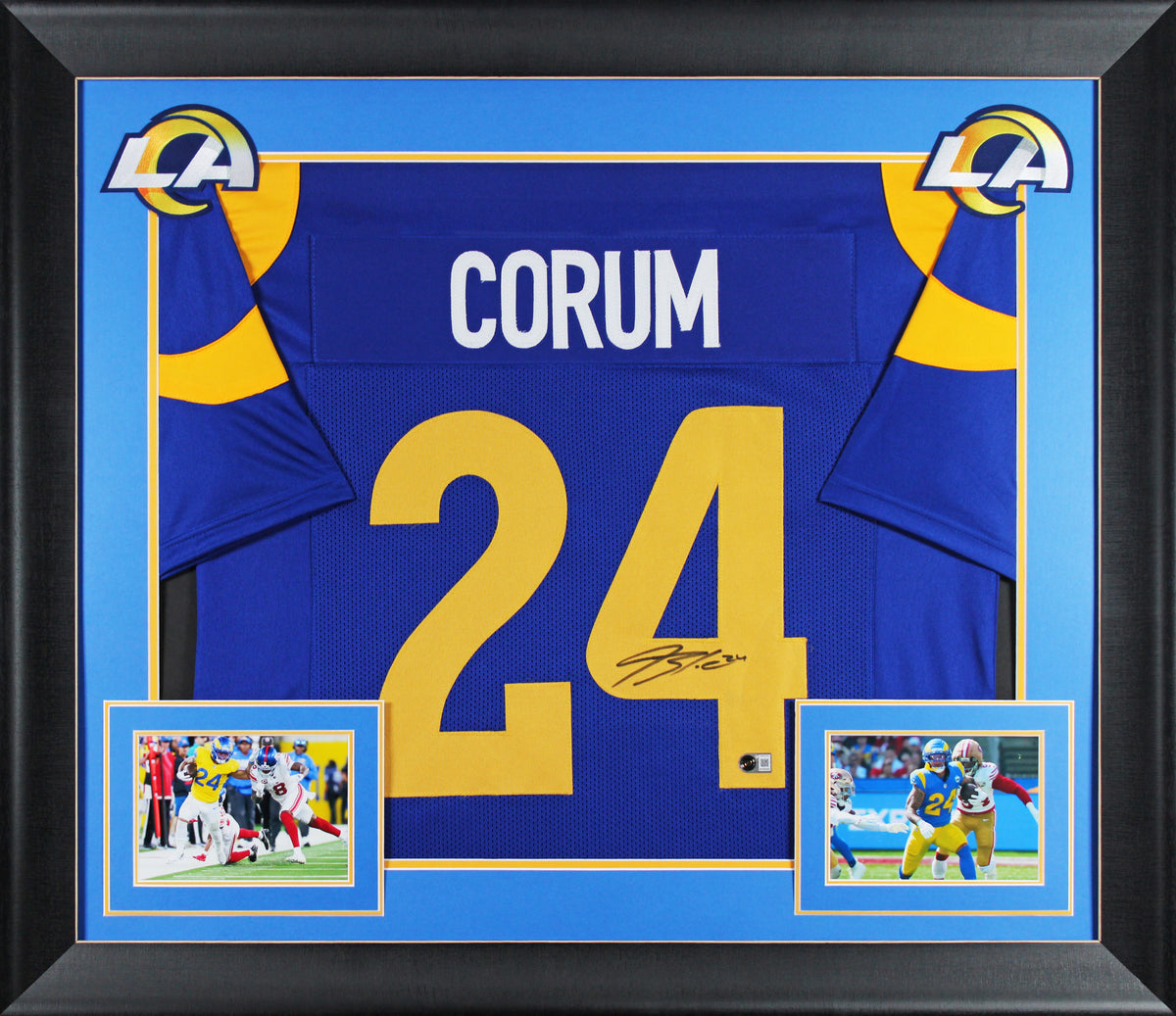 Blake Corum Authentic Signed Blue Pro Style Framed Jersey BAS Witnessed